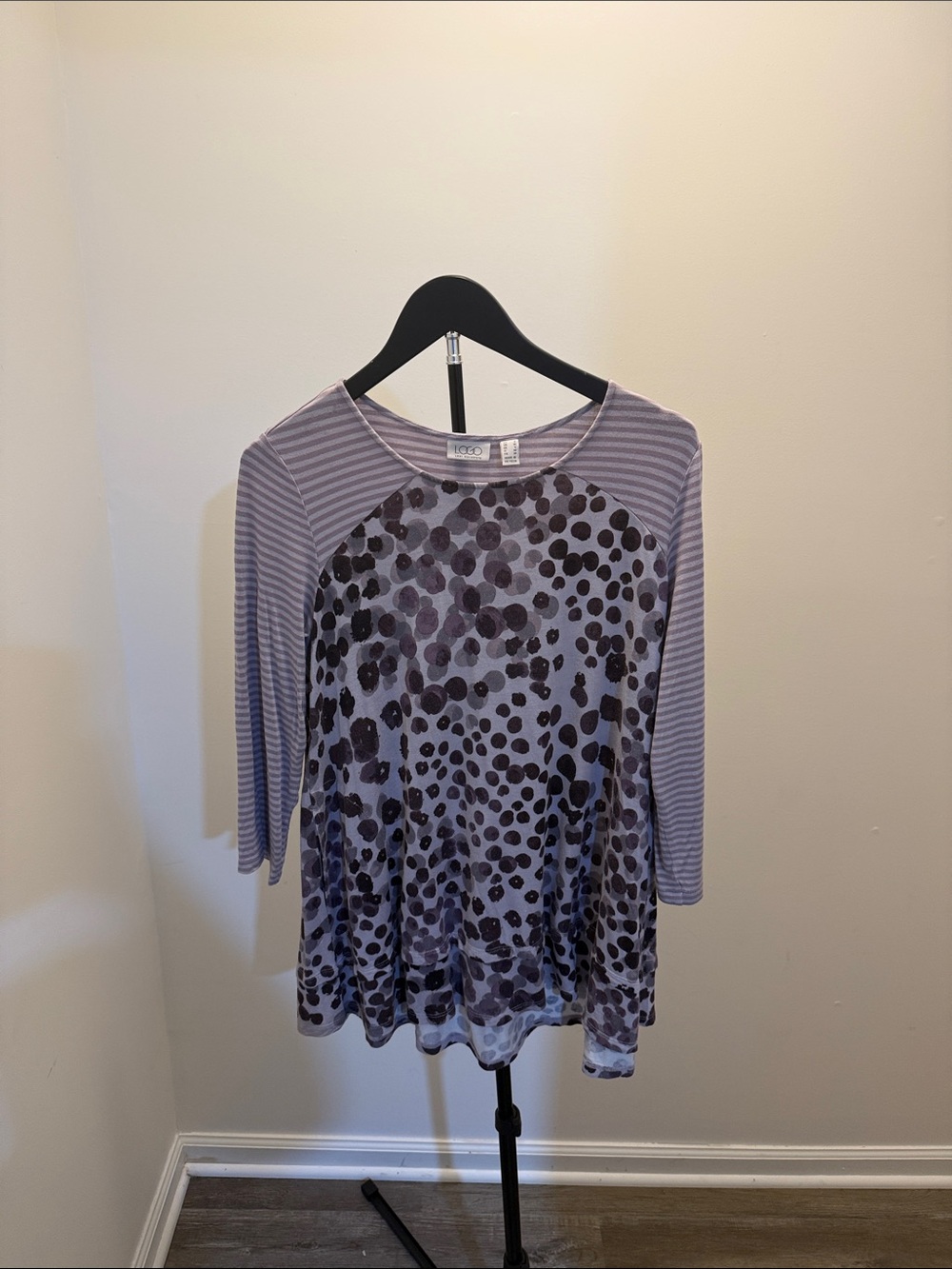 Lavender Dot & Stripe Raglan Long-Sleeve Tee